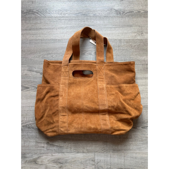 Free People Suede Caravan Bag Saddle NWT Oversized Boho Leather - Picture 4 of 6